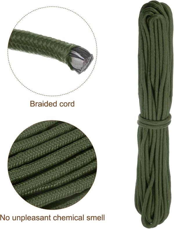 [2F]Elastiskt överlevnadsrep för utomhusbruk, 4 mm tjockt x 30 m långt, militärgrönt