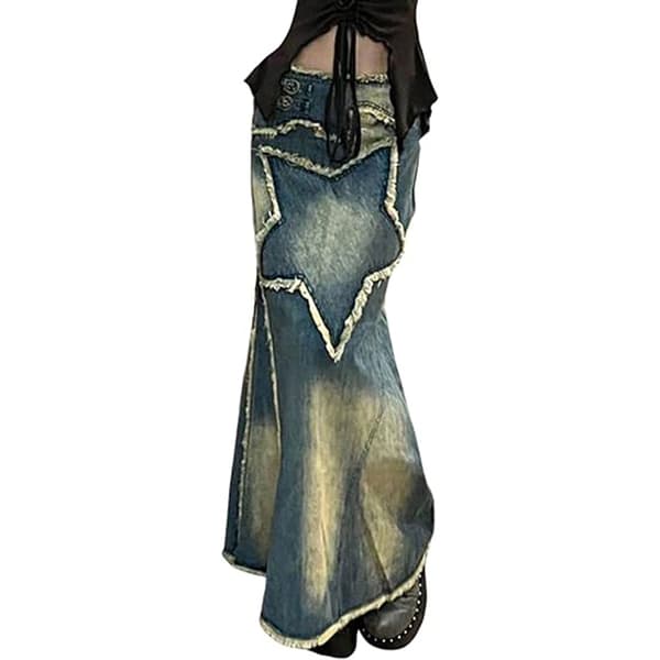 Kvinnor Trasig Fåll Denim Maxikjol Golvlång Lång Jeanskjol L