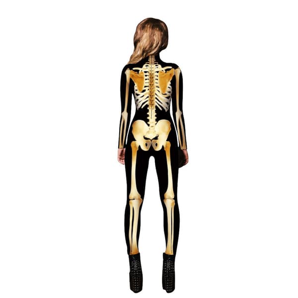 Halloween-kostume til kvinder med dødningehovedtryk, langærmet jumpsuit Q2 Q2 S