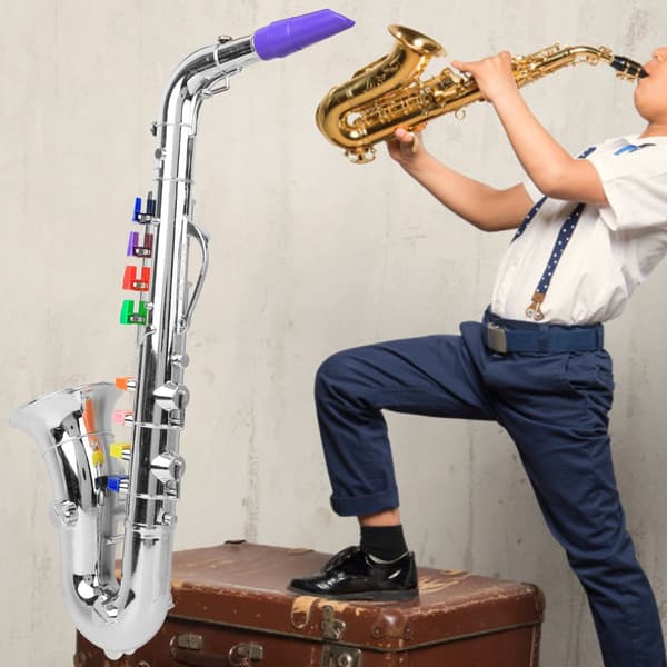 [2F]Mini Plast Saxofon Legetøj til Børn Sølv Musikinstrument Gave