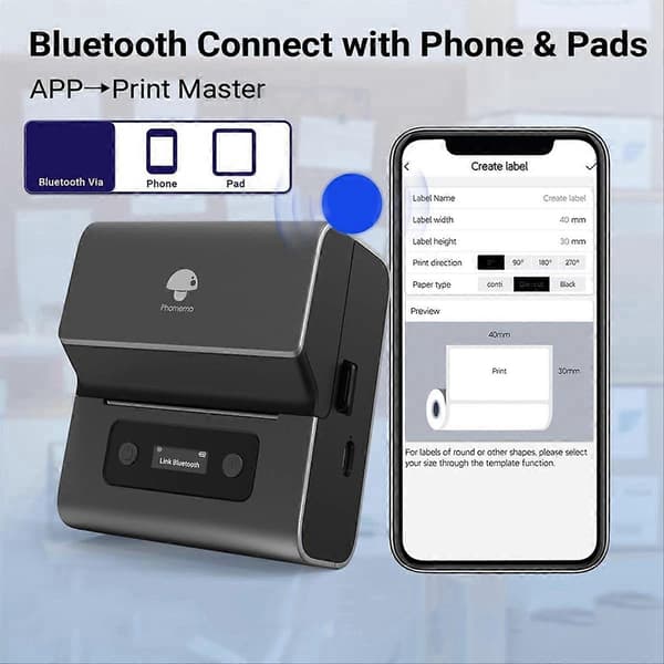 【2F】M221 Etiketmaskine Bluetooth Bærbar Etiketmaskine Grå