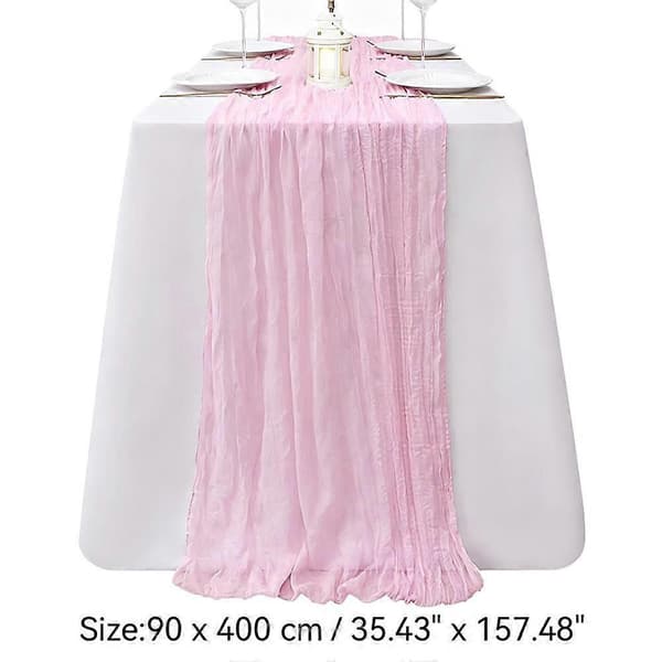 Bohemisk skrynklig bordslöpare - Bröllopsdekoration Extra Lång Texturerad Design pink 90*400cm