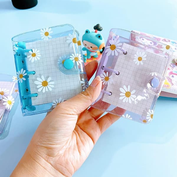 Mini Daisy 3 Ringbind Omslag Klart PVC Notesbog Omslag Beskytter Løsblad (Blå) Blue