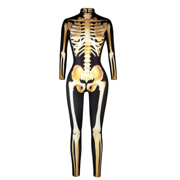 Halloween-kostume til kvinder med dødningehovedtryk, langærmet jumpsuit Q2 Q2 S