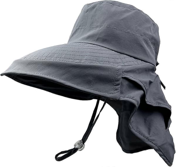 Solhattar för kvinnor UV-skydd Vikbar bred brätte Hästsvanshål Sommar Herr Strandhattar med nackskydd Dark Grey