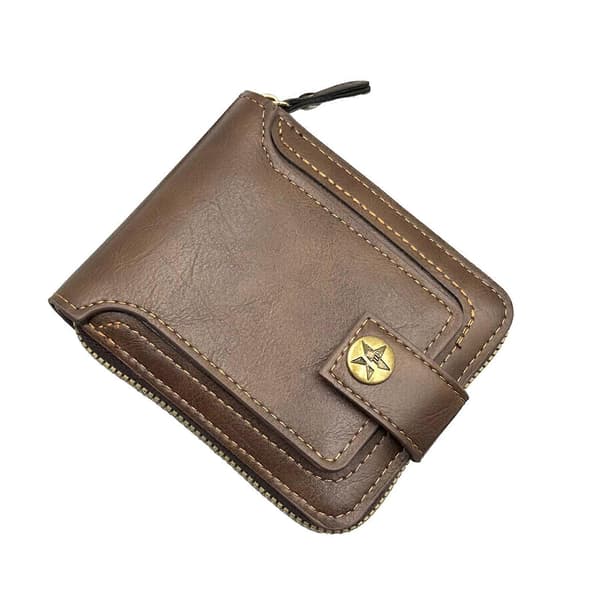 【2F】Herre Pung Kunstlæder Lynlås Tofoldet Kortholder Stor Kapacitet Light Brown
