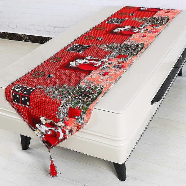 Julbordslöpare i polyester med fransar, juldukar julbordsdekorationer 180x40cm (ruipei)