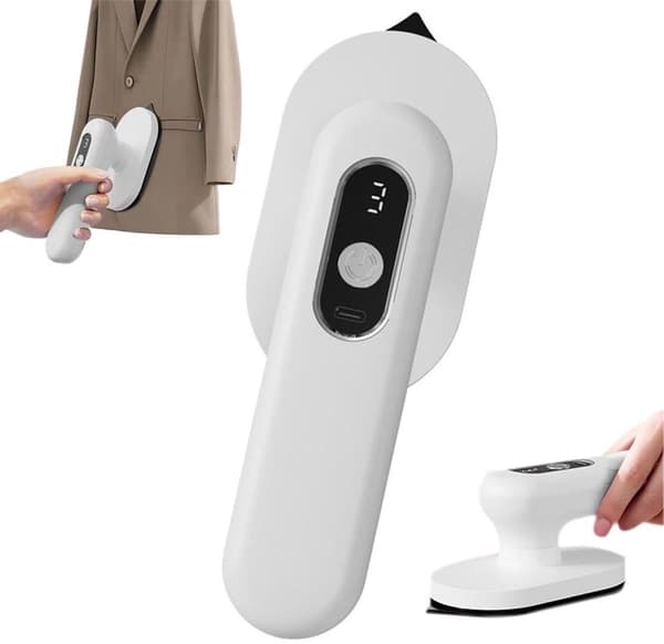 Trådløst Mini Strykejern & Steamer, USB Oppladbart, Keramisk Strykesåle, 3 Varmeinnstillinger LED – Hvit