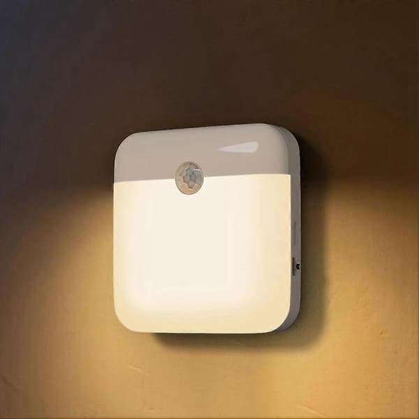 LED Sensor Nattlys med Skumringssensor og Bevegelsessensor, Oppladbar, Varmhvit, for Soverom, Trapp, Skap Vit