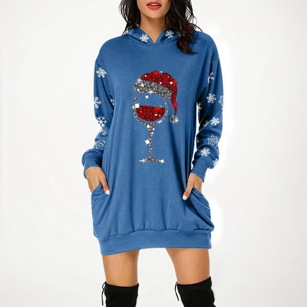 Julekjoler til kvinder Sweatshirtkjole Julemandstøj Vestidos Para Navidad De Mujer Festlig Sweater Blå Blå Blue M