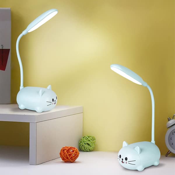 【2F】stk. bordlampe for barn, LED leselampe med mobiltelefonholder, USB