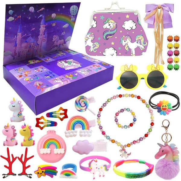 2023 Julkalender Nedräkning Blind Box Enhörning Is och Snö Ornament Flickor Semestergåva Leksaker Ruby set blind box