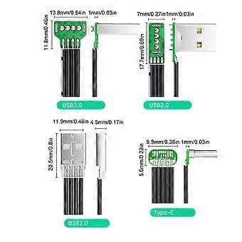 [2F]5-200 cm dataoverføringskabel ladeforlengelseskabel USB til USB-kabel flatkabel ladekabel USB 2.0 480 Mbps datakabel 1m 1m right
