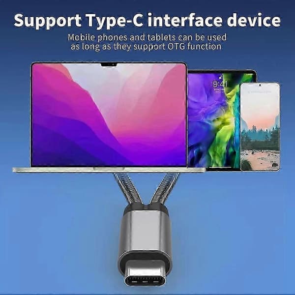 2 i 1 PD 60W USB C OTG Laddningsadapterkabel Typ C till USB 2.0 Datakonverterare för Bärbar Dator A Black