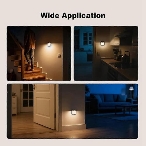 LED Sensor Nattlys med Skumringssensor og Bevegelsessensor, Oppladbar, Varmhvit, for Soverom, Trapp, Skap White