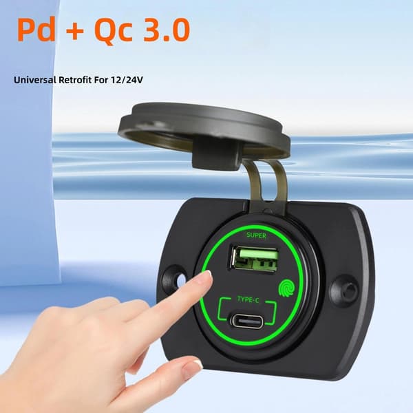 66W Biloplader USB Telefon Oplader Strømadapter med LED 12/24V Universal Red - With switchh 0.06