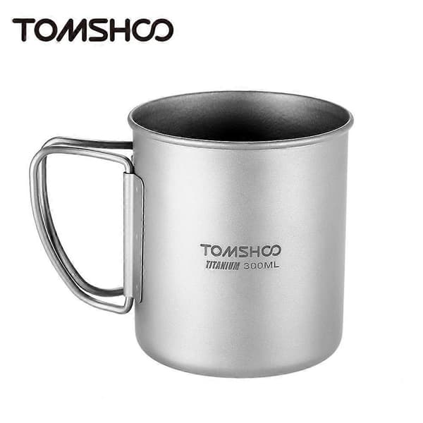 TOMSHOO 300ml Titaniummugg Utomhus Bärbar Camping Picknick Vattenmugg med Fällbart Handtag Camping Picknick Vattenmugg