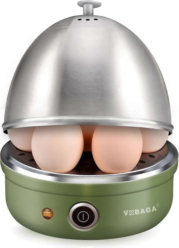 Elektrisk eggkoker med automatisk avstenging, rustfritt brett, kurv, vintage grønn