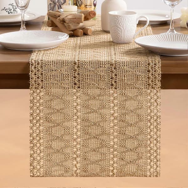 Jutevevd bordløper – Rustikk bondegårds-boho-design – for spise- og salongborddekor 160cm