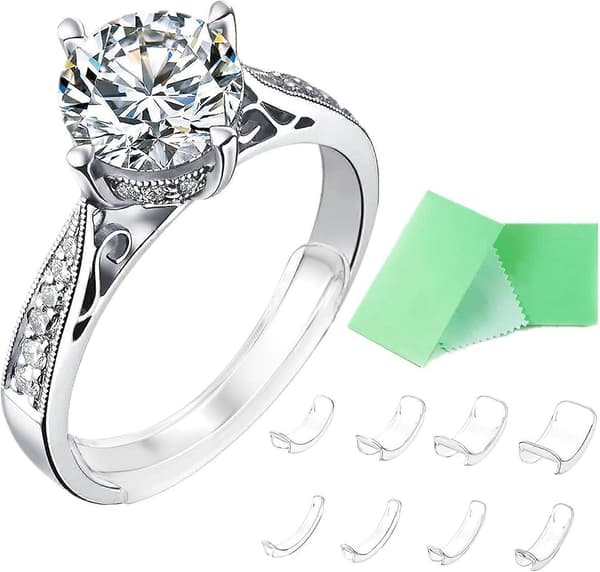【2F】8 stk. usynlig ringstørrelsesjustering til løse ringe, ringjustering passer til alle ringe, assorterede størrelser af ringmåler