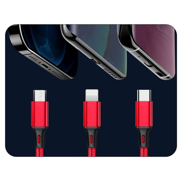 Multiladdarkabel 3-i-1 Snabbladdning Nylon USB Universal Typ-C Micro 5 Färger