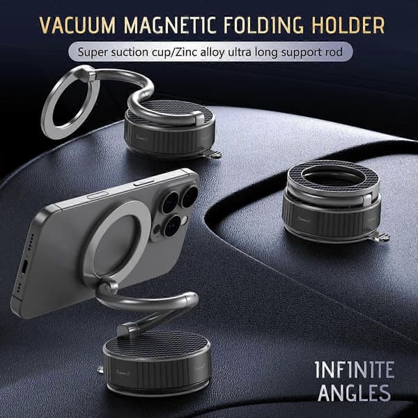 (Ny) H3 Sammenleggbar Vakuumadsorpsjon Magnetisk Biltelefonholder Silver Grey