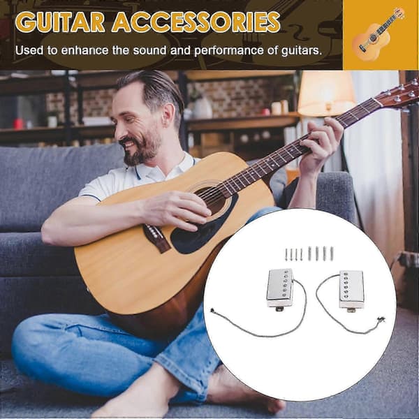 2 st för Alnico 5 LP Gitarr Hals & Stall Pickups Humbucker Pickup 4-ledare Gitarrdelar (Kromset) Silver