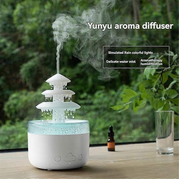 [2F]Cloud Rain Luftfukter Eterisk Olje Aromaterapi Diffuser Stille Tåke Luftfukter med 7 Farger White