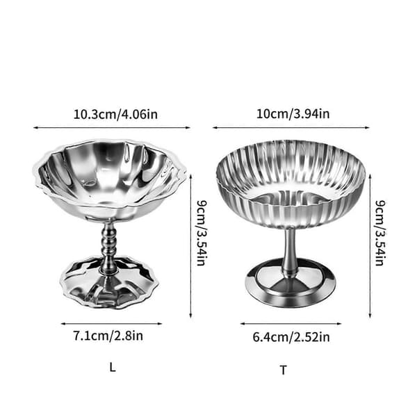 Sokkelbase Sundae Serveringsskålsett, 2-delt dessertkopper i rustfritt stål for iskrem, yoghurt, frukt og bordservering Multi Multi