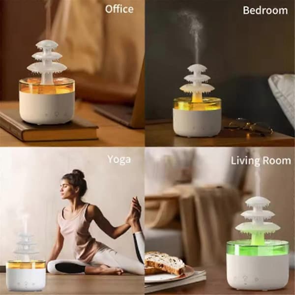[2F]Cloud Rain Air Humidifier Eterisk Olja Aromaterapi Diffuser Tyst Dimma Luftfuktare med 7 Färger White