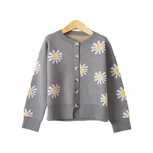 Cardigan til kvinder med blomsterprint, langærmet, åben front, strikket sweater Grey S