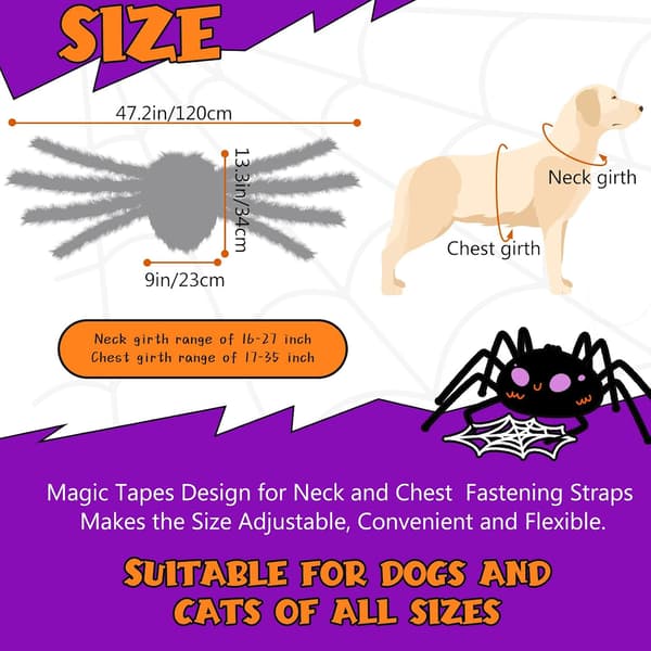 Halloween edderkoppekostume til hunde – velegnet til mellemstore og store racer. S 60cm