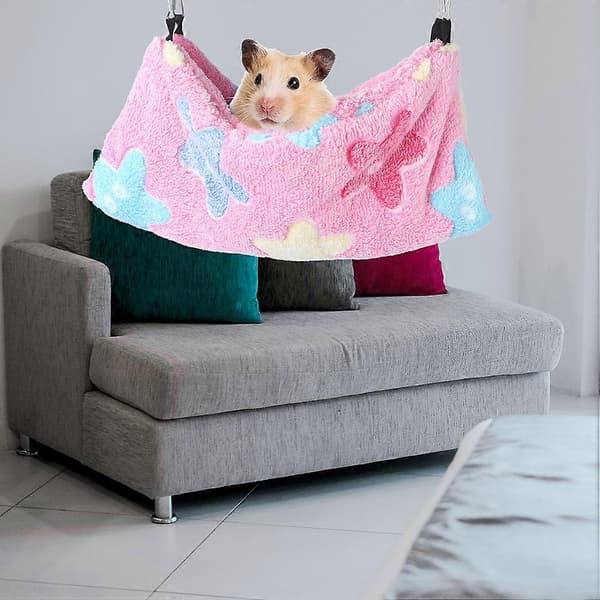 Husdjurssovbo för hamster 1 st plyschhängmatta rosa