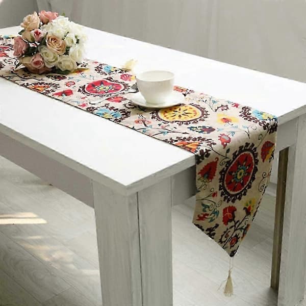 Boho blomstret bordløper med dusker - Elegant spise- og festdekor