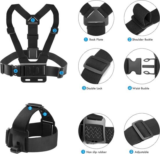 Camera/Smartphone Chest/Headband Mount Kit, Hands-Free Shooting, Compatible with GoPro, iPhone, Samsung, Insta360, DJI (Includes Phone Clip).
