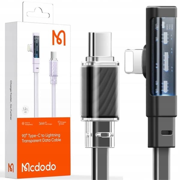 MCDODO ANGLE USB-C LIGHTNING FLAT KABEL 36W IPHONE 12 13 14 SORT 1M