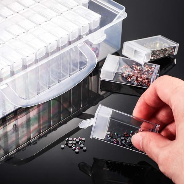 【2F】Opbevaringsboks med 64 rum - Smykkeopbevaring, Perleopbevaring Transparent transparent