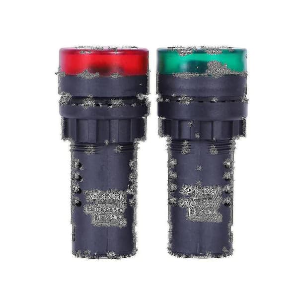 [2F]2 stk rød grønn LED summer pip indikatorlys 22mm AC 220V AD16-22SM