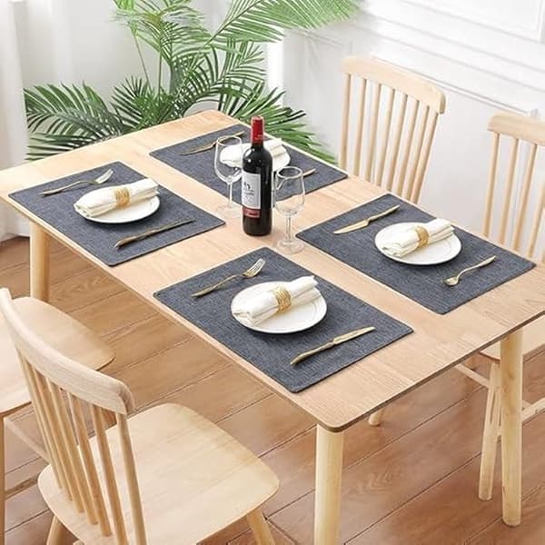 sett med 6 spisebrikker, vaskbare, lin, varmebestandige, sklisikre, vendbare, stoff, kullgrå.