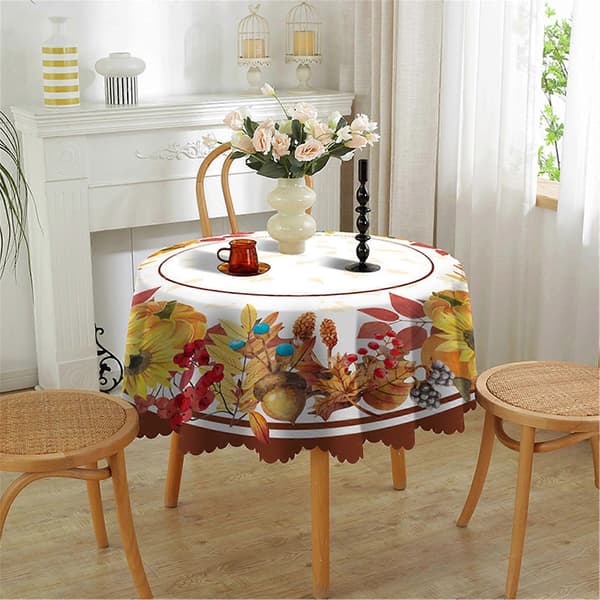 Duk Høstløv og Gresskarmønstre Rund Duk 150 cm til Thanksgiving-festdekorasjon Pattern 7