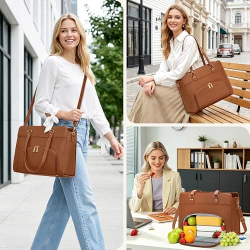 RAINSMORE Laptopveske for kvinner med isolert lunsjrom Brown