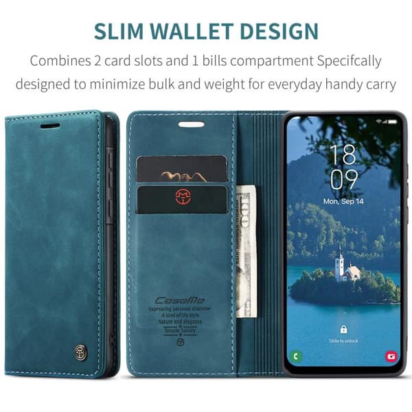 Samsung Galaxy A56 Deksel CaseMe 013 Multifunksjonell Horisontal Flip Lær Blå