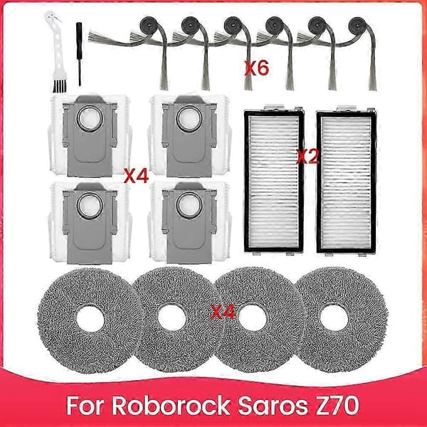 For Saros Z70 Støvsuger Sidebørste Hepa Filter Moppeklut Støvposer Tilbehørssett