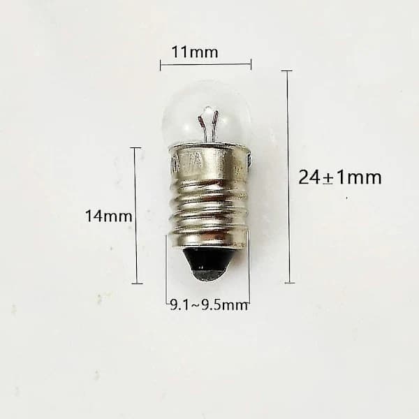 10 kpl E10-ruuvikanta taskulamppuun, 2,5 V 0,3 A