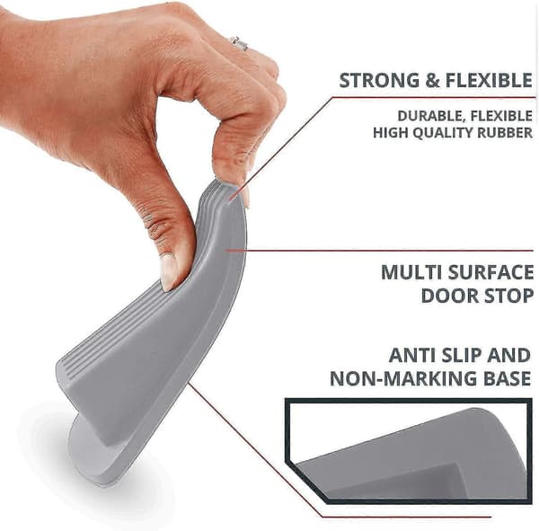 Klassisk dørstopper i gummi, dørstopper for flere gulv (4-pakning) Gray 4 Pack
