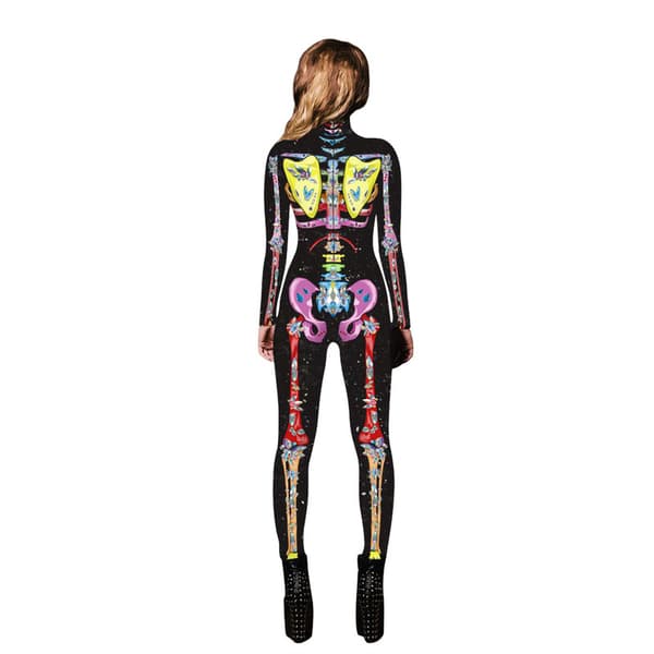 Halloween-kostume til kvinder med dødningehovedprint, langærmet jumpsuit Q4 Q4 S