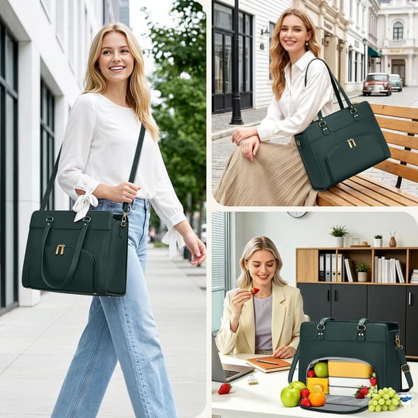 RAINSMORE Laptopveske for kvinner med isolert lunsjrom Green