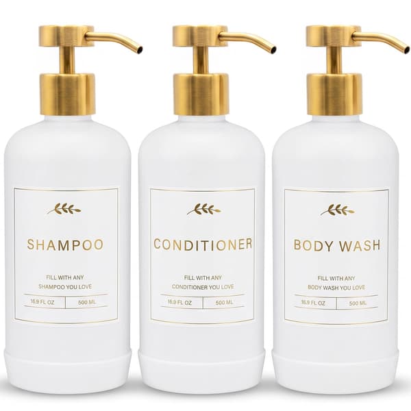 Prus Waso shampoo- og balsamdispensersæt, brusesæbedispenser, gu White & Gold