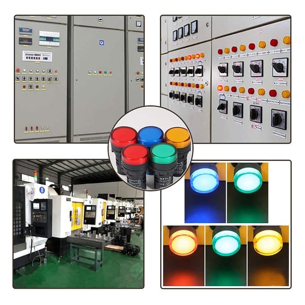 16 stk. indikatorlamper rød/gul/blå/grøn 22mm LED-drivpanel AC 220V 20mA indikatorsignallamper (hver farve 4 stk)