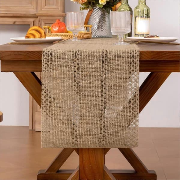 Jutevevd bordløper – Rustikk bondegårds-boho-design – for spise- og salongborddekor 180cm